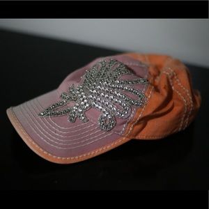 Olive & Pique Orange/Pink Rhinestone Baseball Hat
